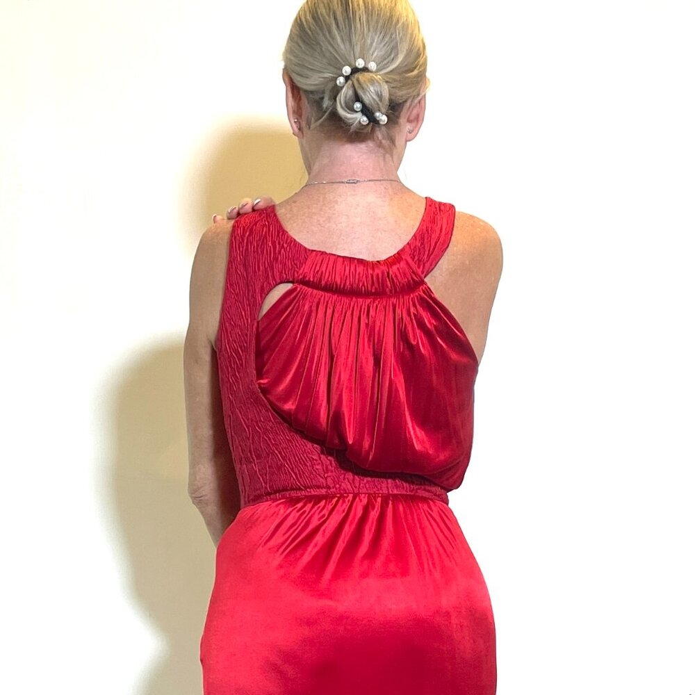 Auc Versace Red Sleeveless Textured Detail Mid-length Cocktail Dress IT 38 - Picture 4 of 17
